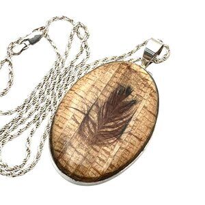 Southwest Style Feather Design 2.5 Inch Pendant Sterling Silver 24 Inch Chain